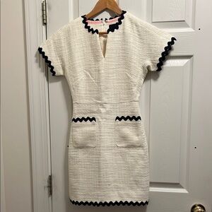 NWT J. Crew Cream and Navy Tweed Sheath Mini Dress V-neck Short Sleeve